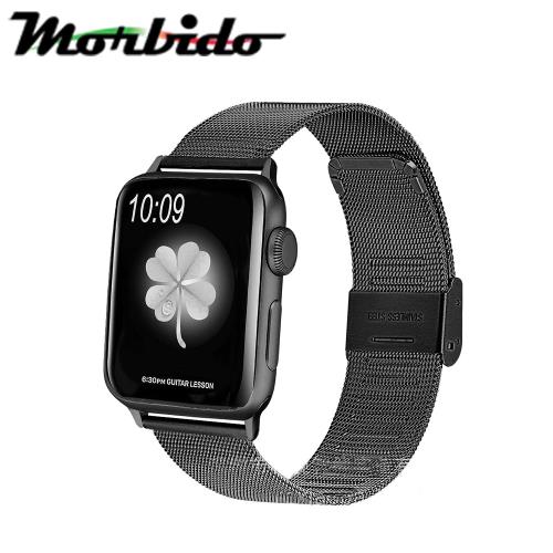 Morbido蒙彼多 Apple Watch 38mm不鏽鋼編織卡扣式錶帶 黑