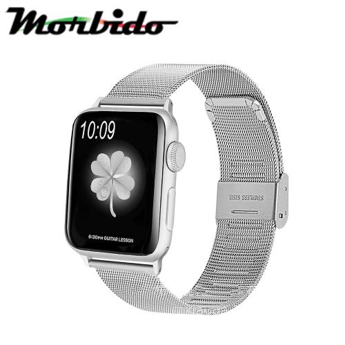 Morbido蒙彼多 Apple Watch 42mm不鏽鋼編織卡扣式錶帶 銀