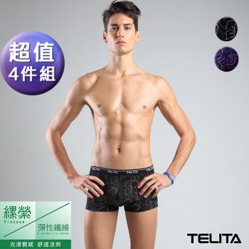 TELITA-男內褲 嫘縈電路版圖騰平口褲 四角褲(超值4件組)