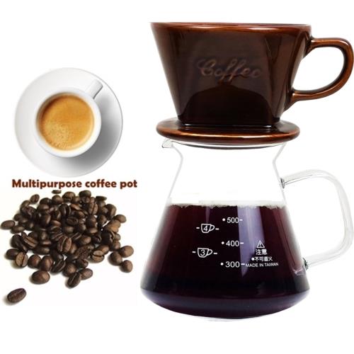 大號陶瓷濾杯+台玻600ml咖啡壺-玻璃把(2入隨機)/泡咖啡/泡茶濾杯/手沖咖啡