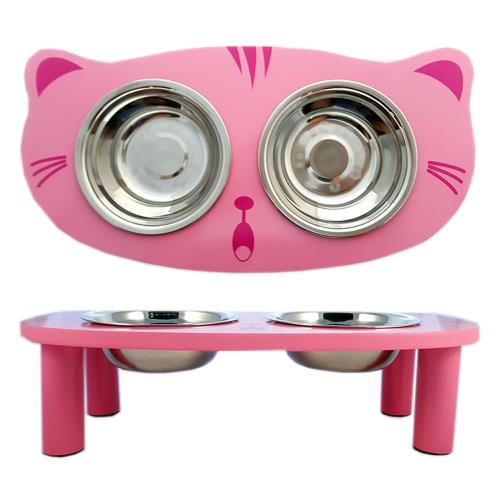 實木寵物餐桌(可愛貓咪造型)(3種顏色) – 貓碗 貓咪碗 貓餐桌 狗碗 狗餐桌 木製 台灣製
