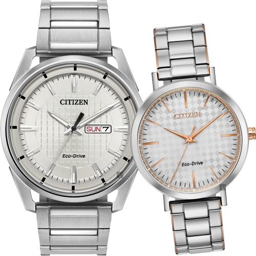 CITIZEN星辰光動能情侶手錶對錶-銀AW0080-57A+EM0766-50A