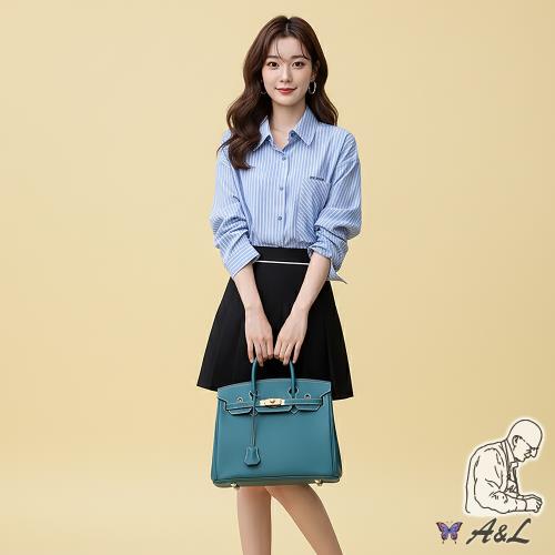 【AL老工匠】限量訂製柏金荔枝紋真皮包30cm-土耳其藍