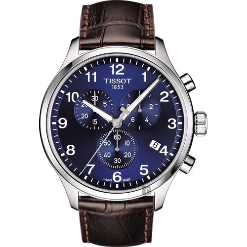 TISSOT天梭韻馳系列ChronoXL計時手錶-藍x咖啡/45mmT1166171604700