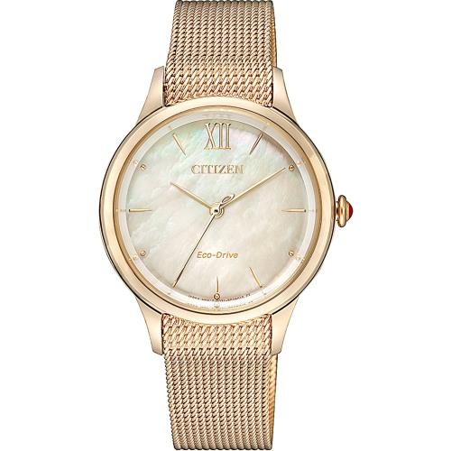 CITIZEN 星辰 L系列 廣告款光動能女錶-玫瑰金(EM0813-86Y)