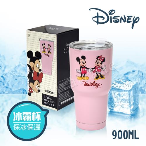 迪士尼Disney 雙層不鏽鋼真空 冰霸保冰保溫杯 巨無霸鋼杯 酷冰杯 隨行杯 900ml-米奇米妮(正版授權)