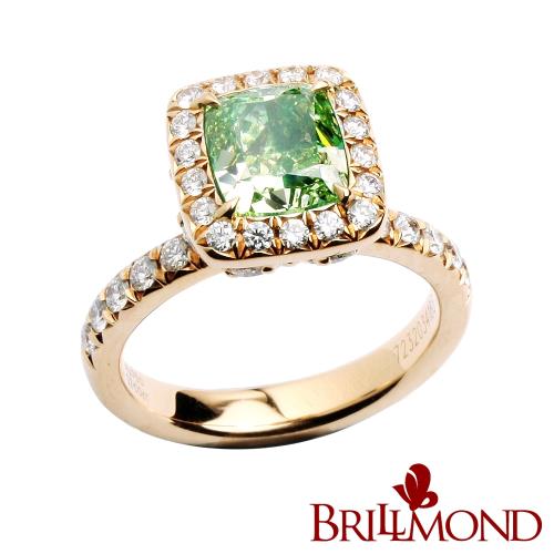 【BRILLMOND】GIA 天然鑽石 2克拉 18K 王者之冠綠色彩鑽戒(Fancy Grayish Greenish Yellow/VS2)