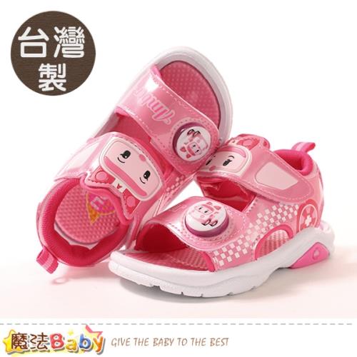 魔法Baby 女童鞋 台灣製POLI正版安寶款閃燈涼鞋 電燈鞋~sa01103