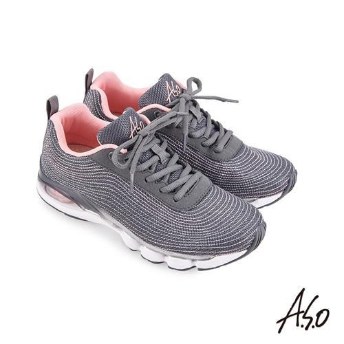 A.S.O 機能休閒 活力雙核心車線裝飾針織運動鞋-灰