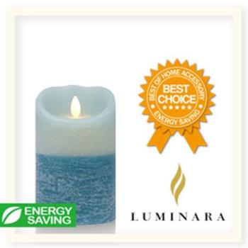 【Luminara 擬真火焰 蠟燭】地中海藍雙色漸層海洋香氛水紋蠟燭禮盒（中）+ 加贈充電電池組