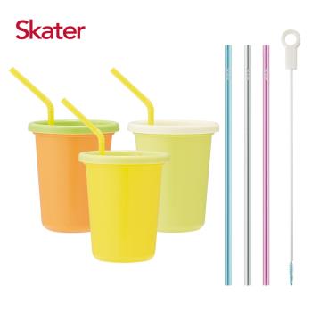 Skater日本製3入水杯(320ml)Color+環保吸管組(3入附刷)