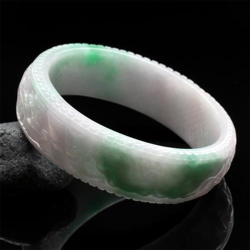 【雅紅珠寶】天然春帶彩翡翠手鐲-寬版#18-龍-如意-魚-荷葉-蓮蓬-伏龍鳳雛