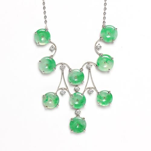 【雅紅珠寶】天然老坑冰種綠翡翠項鍊-9顆