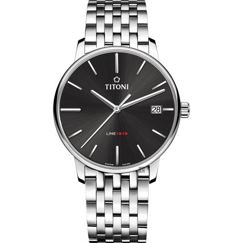 TITONI梅花錶LINE1919百年紀念T10機械錶-炭黑x銀/40mm83919S-576