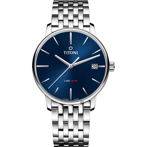 TITONI梅花錶LINE1919百年紀念T10機械錶-藍x銀/40mm83919S-612