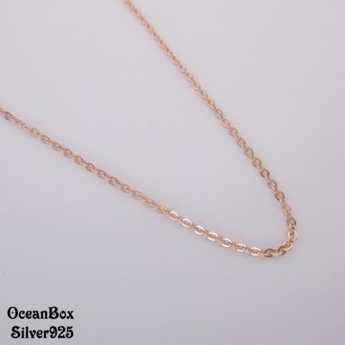 【海洋盒子】16吋.18吋。簡單橢圓十字義大利玫瑰金925純銀項鍊.女用細短鍊