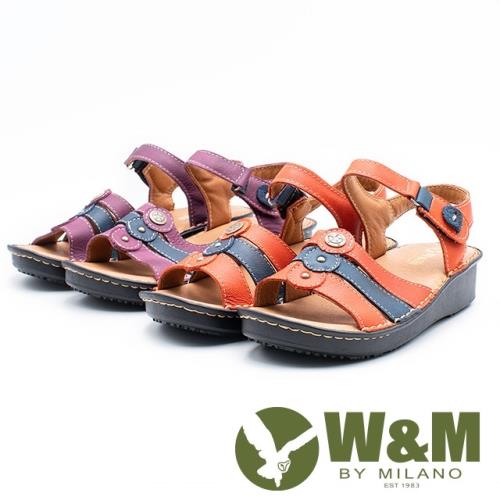W&M三線拚色魔鬼氈黏涼鞋 女鞋 - 紫、橘紅(2色)