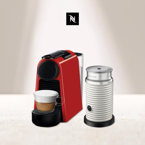 下單再折★【Nespresso】膠囊咖啡機 Essenza Mini 寶石紅 白色奶泡機組合
