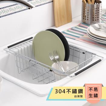 TKY 304不鏽鋼伸縮型滴水籃/置物/廚房/碗盤收納/洗菜水果籃B38011(台灣製造)