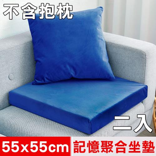 凱蕾絲帝-高支撐記憶聚合加厚絨布坐墊/沙發墊/實木椅墊55x55cm-深藍(二入)