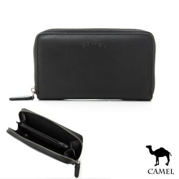 CAMEL - 經典荔枝紋精品牛皮可掛腰拉鍊中夾手機包