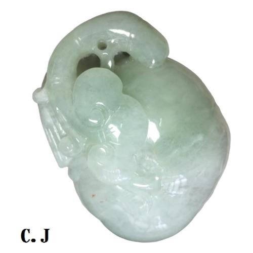 天然A貨翡翠冰潤富貴花鳥如意手工雕刻手把件-品澐珠寶|植物|ETMall東森