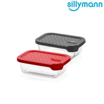 【韓國sillymann】 100%鉑金矽膠微波烤箱輕量玻璃保鮮盒(長方型630ml)