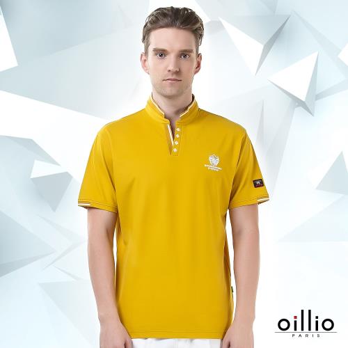 oillio歐洲貴族 男裝 短袖休閒簡約小立領T恤 高科技高週波質感印花 舒適透氣 素面款式 特色衣領 黃色