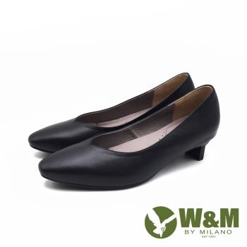 W&M舒適氣墊V領尖頭包鞋 淑女鞋 女鞋-黑