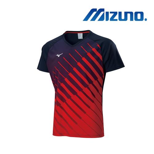 MIZUNO 美津濃 男羽球短袖T恤 靛藍x紅 72TA000213