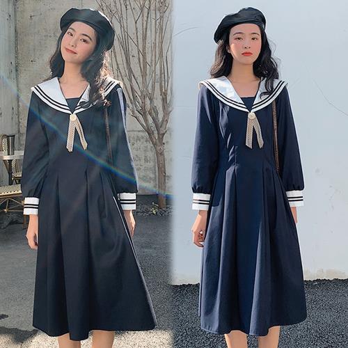 韓國K.W.(預購)海軍風時尚水手服洋裝深藍款~春季新品上架