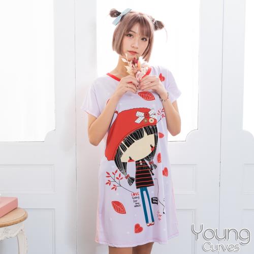 Young Curves 牛奶絲質短袖連身睡衣(C01-100714紅帽女孩與狗)