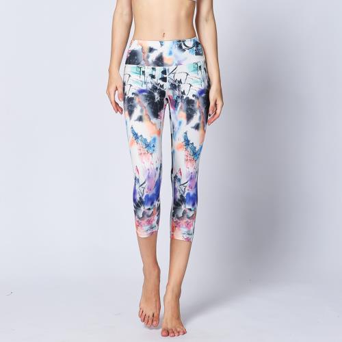 ALLK 超彈力印花跑步瑜珈褲 水墨白(尺寸M-XL)