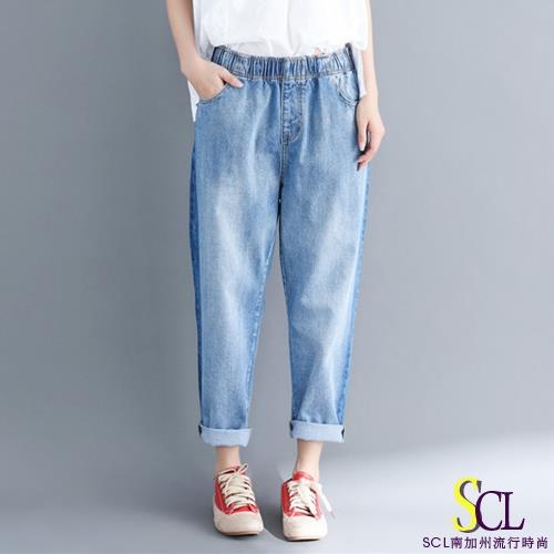 SCL 精美刷色鬆緊腰牛仔褲