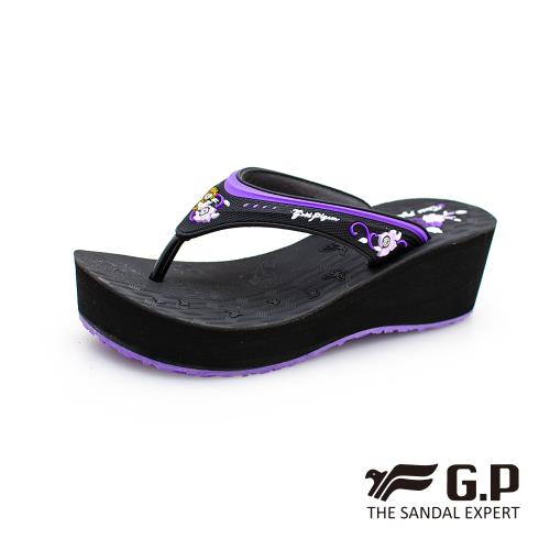 GP 女款厚底雕花夾腳拖鞋G0509W-紫色(SIZE:35-39 共二色) G.P(Gold.Pigon) 涼鞋 防水 雨天