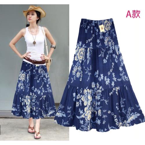 A3夏季印花陽光舒適麻沙灘長裙-預購
