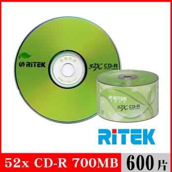 ritek錸德 52x cd-r 700mb 環保葉版/600片裸裝