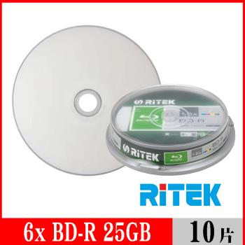 RITEK錸德 6x BD-R 25GB 藍光片 珍珠白滿版可列印/10片布丁桶裝