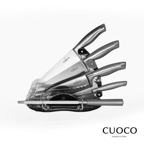 CUOCO 一體成形金帆刀具6件組(小菜刀+廚師刀+三德刀+萬用刀+磨刀棒+刀座)