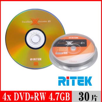 RITEK錸德 4x DVD+RW 4.7GB 覆寫片 X版/30片布丁桶裝