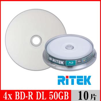 RITEK錸德 4x BD-R DL 50GB 藍光片 珍珠白滿版可列印/10片布丁桶裝