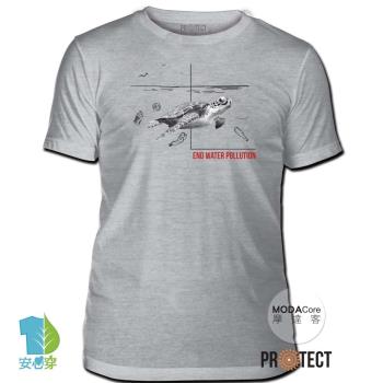 摩達客-預購-美國The Mountain保育系列 生態威脅海龜 灰色修身短袖T恤 柔軟舒適高級混紡