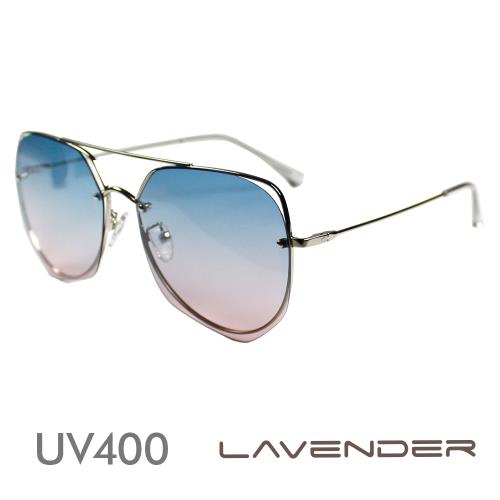Lavender偏光太陽眼鏡 多邊形鏡片 漸層粉藍 銀框 10105 C4 