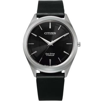CITIZEN 星辰 GENTS光動能質感條紋鈦金屬腕錶/黑/39mm/BJ6520-15E