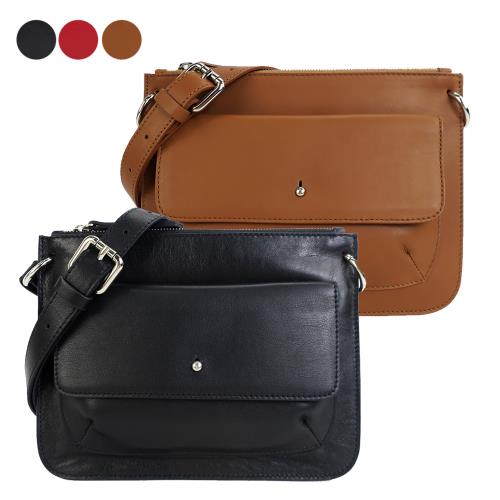 LA BAGAGERIE Bella系列翻蓋前口袋雙拉鍊斜背包(多色選)