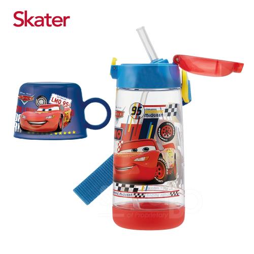 Skater 透明(480ml)吸管水壺+寶特瓶蓋-CARS-紅藍