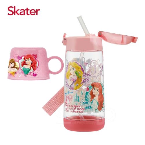 Skater 透明(480ml)吸管水壺+寶特瓶蓋-迪士尼公主