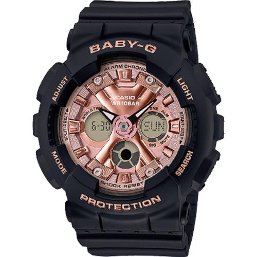 CASIO BABY-G 耀眼金屬質感運動錶(BA-130-1A4)43.3mm/黑x玫瑰金色