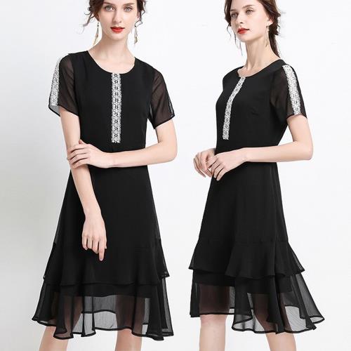 麗質達人 - 28221黑色雪紡洋裝