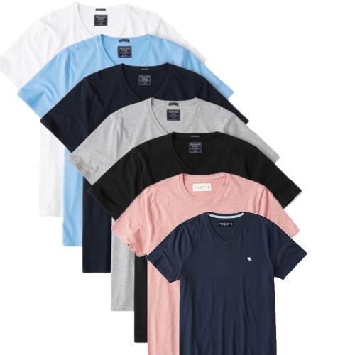 【Abercrombie Fitch】 圓領刺繡麋鹿素色短袖T恤-黑/深藍色/灰/白/天空藍/深灰(小Logo) AF AF